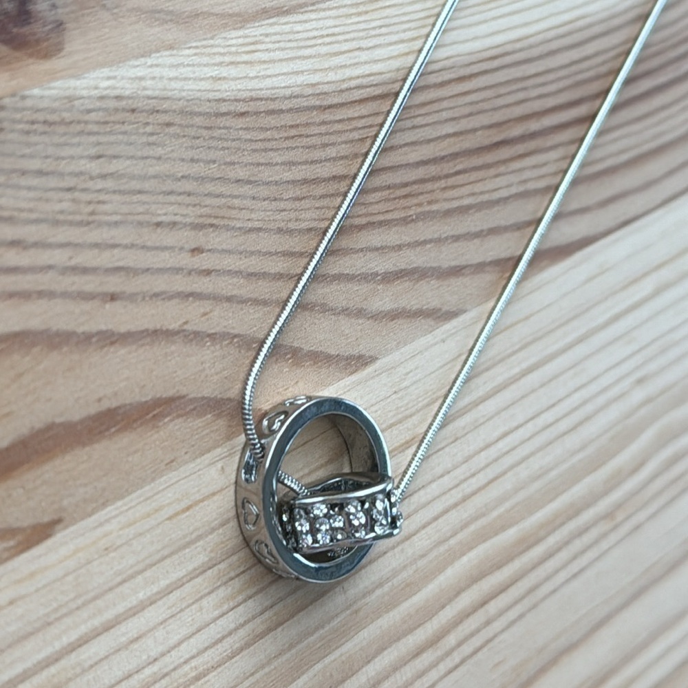 Interlocking Silver Heart&Circle Crystals & 18k White Gold Plated Chain Necklace